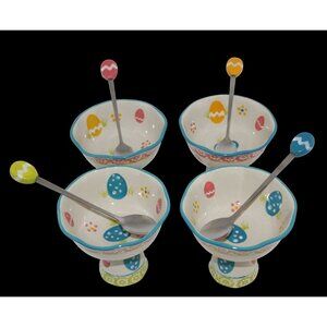 Temp-tations Egg Hunt Bowls & Spoons Set of (4) Parfait Ice Cream Dessert Dishes